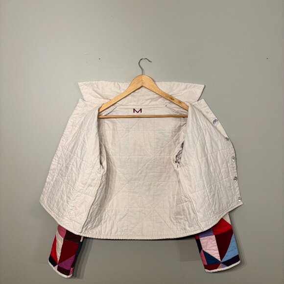 Handmade Quilted Jacket Coat Cotton XS-Small Pink Blue Purple Cropped - Picture 8 of 11